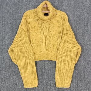 POL Sweater Womens Small Yellow Oversized Boxy Cable Knit Crop Turtleneck